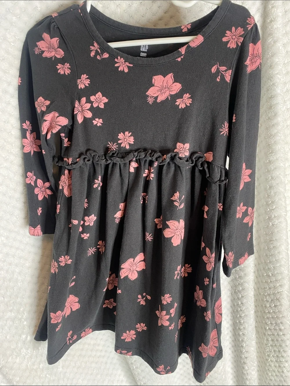 Baby GAP soft knit Charcoal gray dress with Pink Floral Print